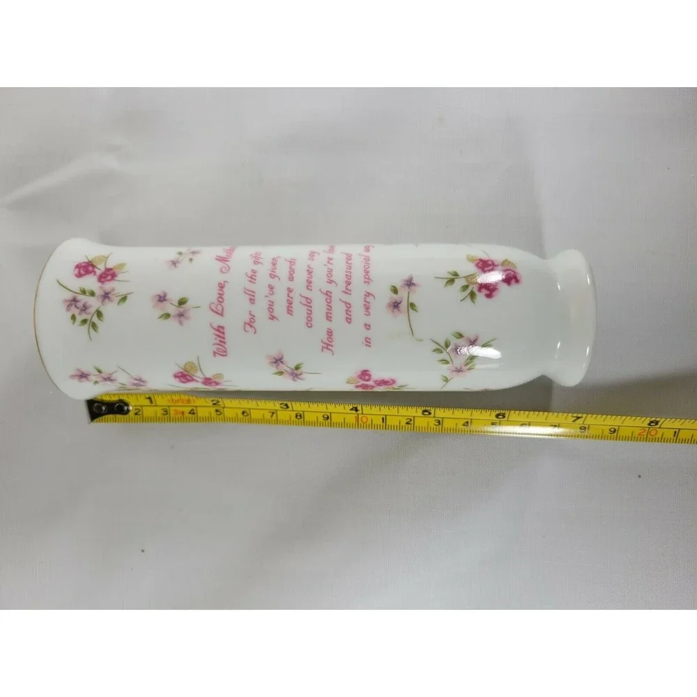 Porcelain Bud Vase Pink Floral With‎ Love Mother Poem. Russ Berrie #4957 Gift
